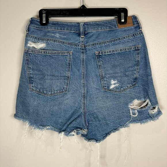 American Eagle Highest Rise Mom Short Womens Size 8 Blue Distressed Zip - Picture 10 of 15